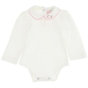 Chiara Ferragni Infant White Long Sleeve Pink Trim CF Initial Onesie Casual